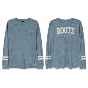 Roots Canada Mens XL Heather Blue Slub Crew Neck Preppy Heritage Casual Y2K